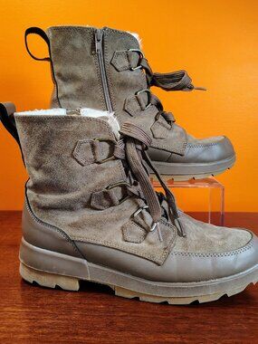 SM New York Spruce Taupe Faux Suede Fur Lined Winter Boots - Size 9